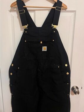 Carhartt Black Bib Overalls with Gold Hardware Accents
